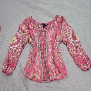 Pink Paisley Long-Sleeve Peasant Top